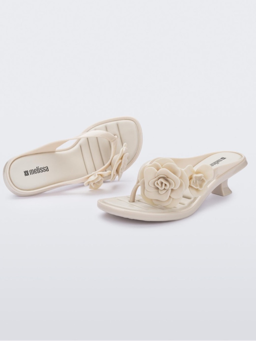 Melissa Cream Floral Thong Kitten-Heel Sandals
